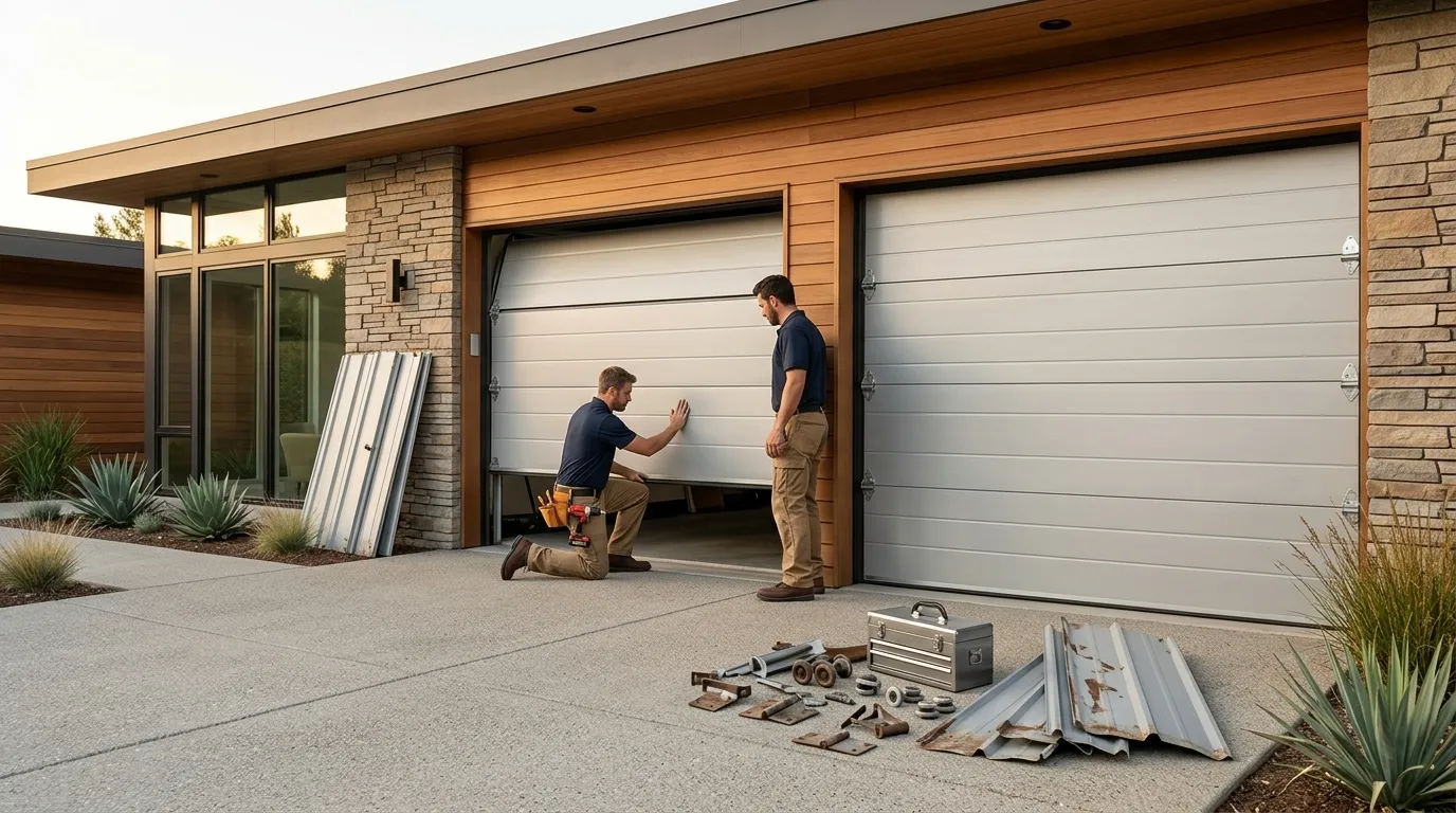 Wood-look composite garage door