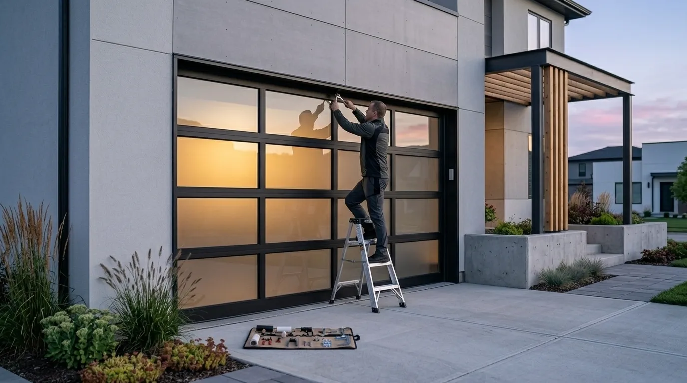 Wood-look composite garage door